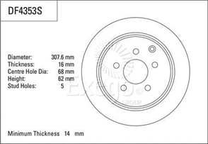 Disc Brake Rotor 308mm x 14 Min