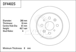 Disc Brake Rotor 260mm x 8 Min