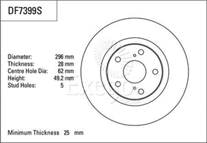 Disc Brake Rotor 296mm x 25 Min