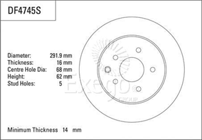 Disc Brake Rotor 291.8 X 14 Min