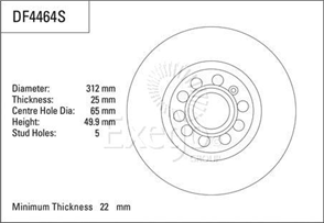 Disc Brake Rotor 312mm x 22 Min