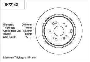 isc Brake Rotor 304.9mm x 8.5 Min