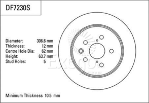 Disc Brake Rotor 306.6mm x 10.5 min
