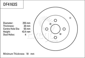 Disc Brake Rotor 255mm x 18 Min