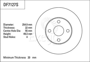 Disc Brake Rotor 255mm x 20 Min