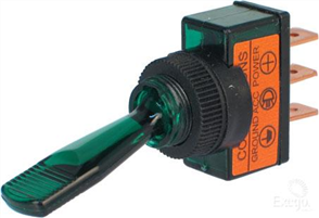 Toggle Switch Off/On SPST Green Illuminated (Contacts Rated 20A @ 12V)